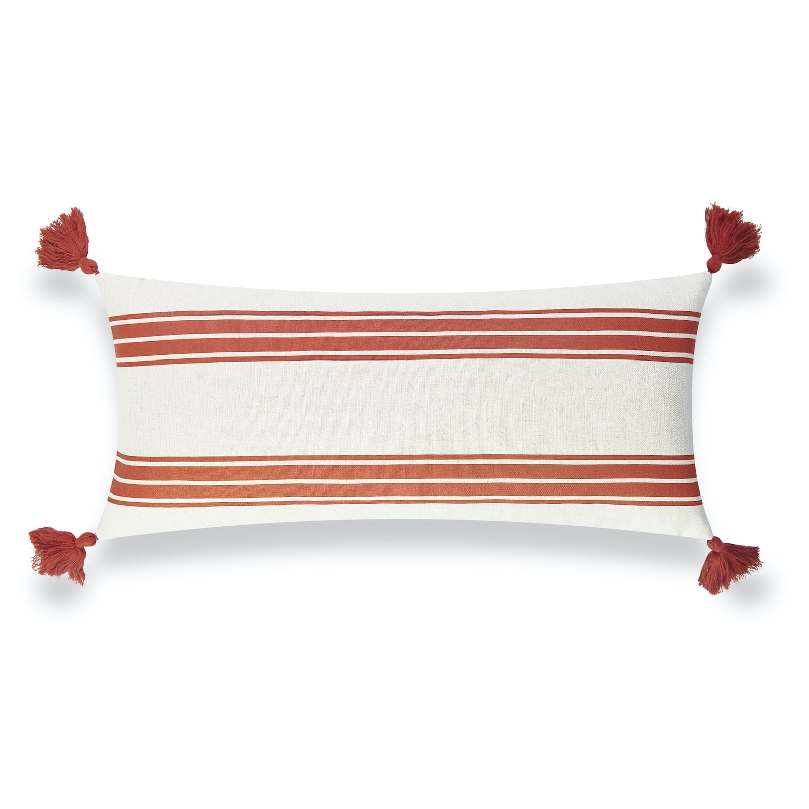 Hofdeco Coastal Indoor Outdoor Long Lumbar Pillow Cover ONLY for Bed Backyard Couch Sofa Orange Aviv Stripe Tassel 12 x26 Walmart