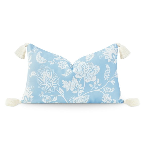 Hofdeco Premium 12” x 20” Coastal Baby Blue Floral Polyester Decorative Pillow Case, Tassel