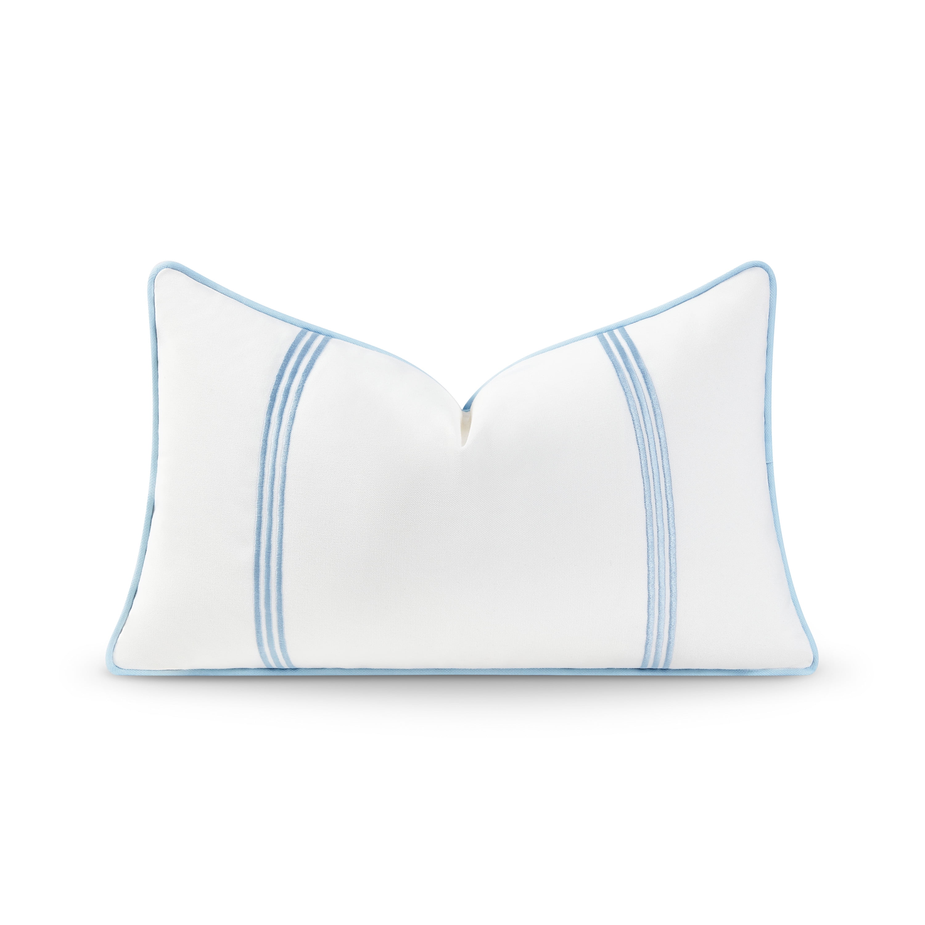 Baby Blue Embroidered Coastal Lumbar Pillow Cover, 12"x20"