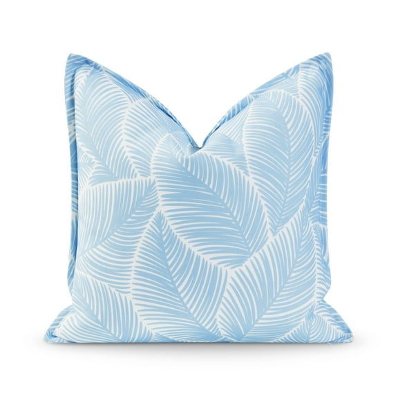 Hofdeco Premium Coastal Hampton Style Patio Indoor Outdoor Pillow Cover Only, 20"x20" Water Resistant for Backyard, Couch, Baby Blue Palm Leaf