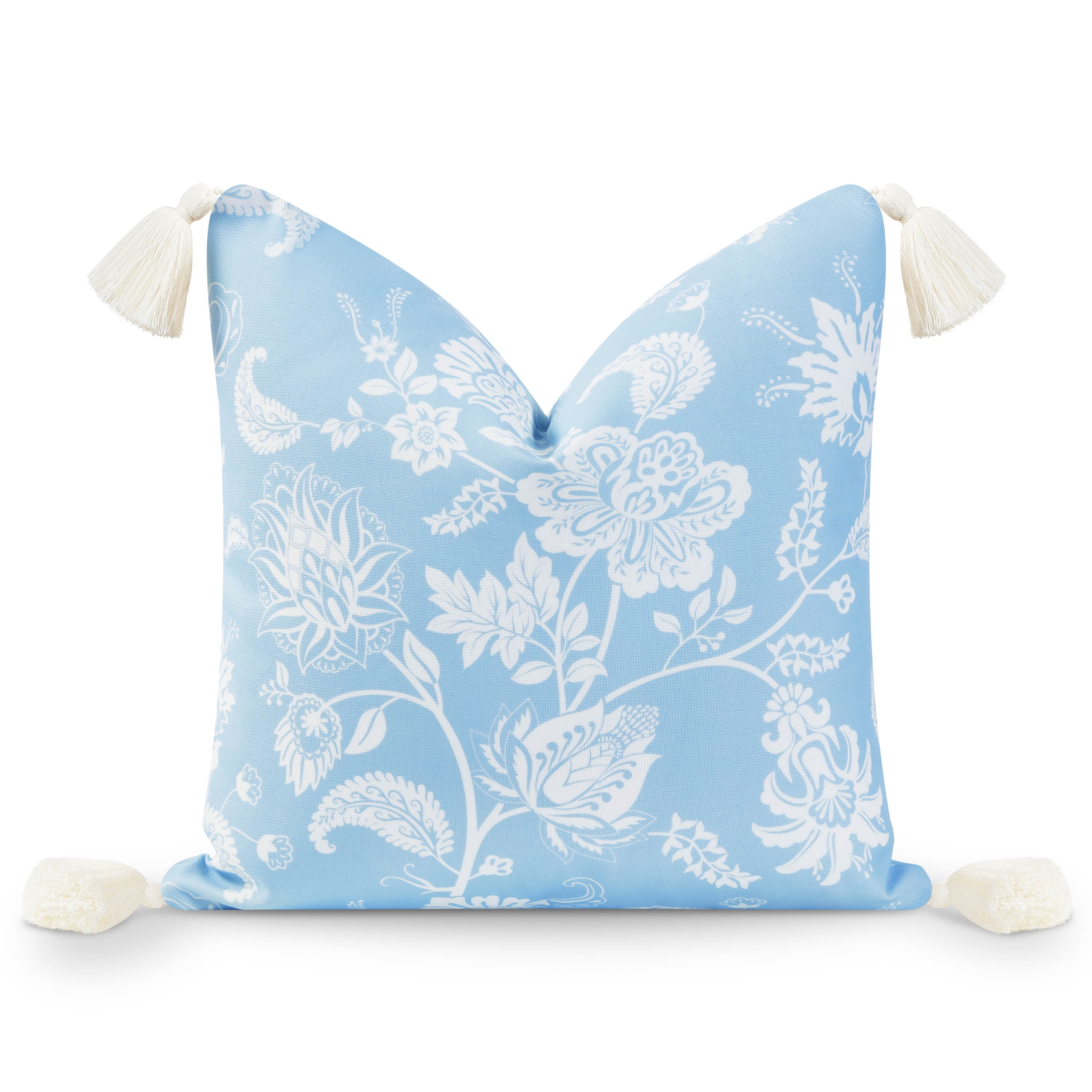 Baby Blue Floral Square Tassel Pillow Cover, 18" x 18"