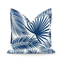 Hofdeco Premium Coastal Hampton Style Patio Outdoor Pillow Cover Only, 20"x20" Water Resistant for Backyard, Couch, Navy Blue Palm Leaf