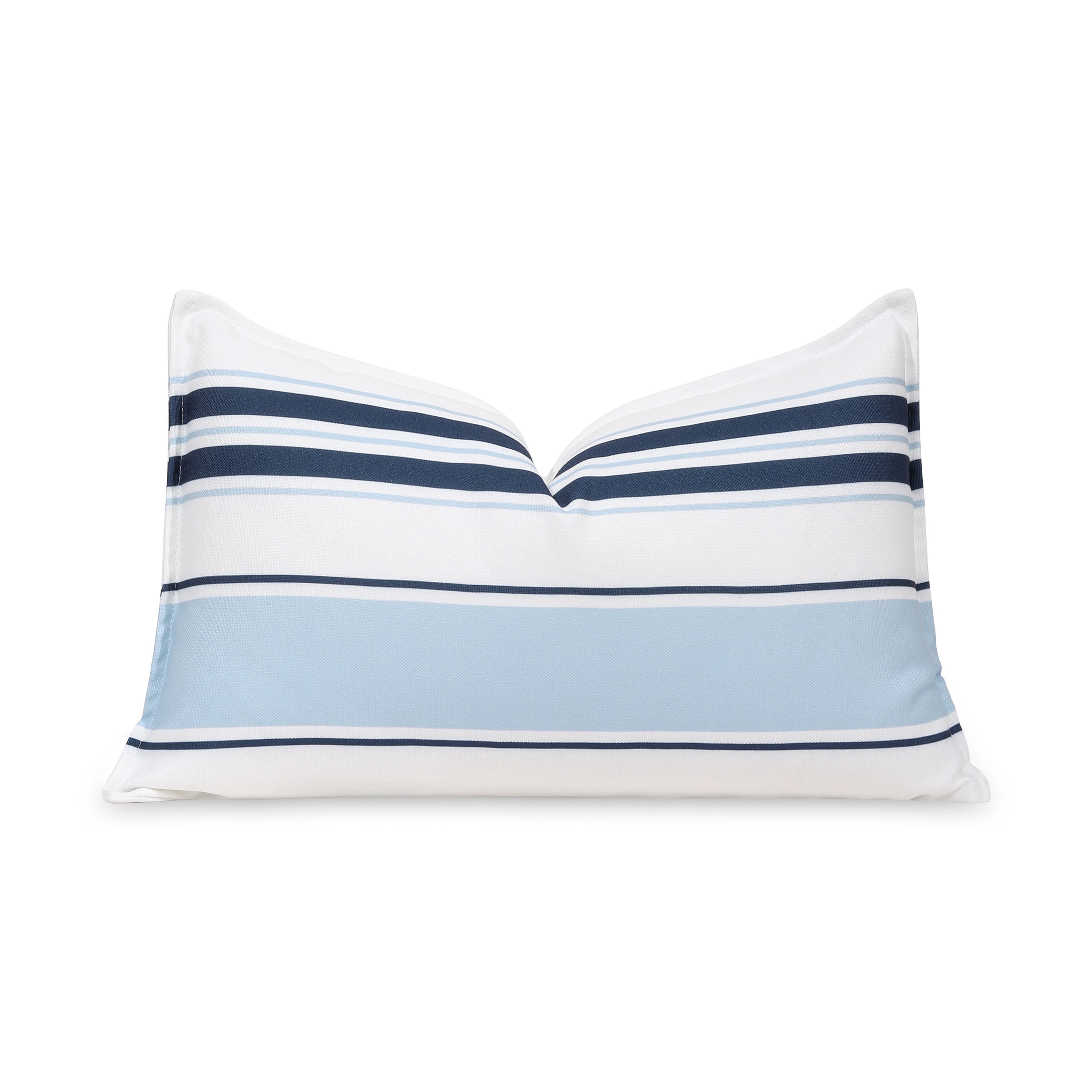 Hofdeco Premium Coastal Patio Indoor Outdoor Lumbar Pillow Cover Only, 12"x20" Water Repellent for Backyard, Couch, Navy Baby Blue Stripes