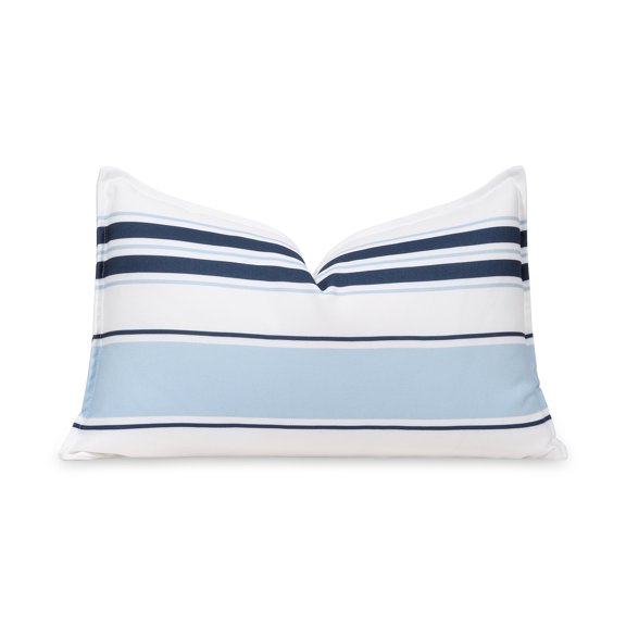 Hofdeco Premium Coastal Patio Indoor Outdoor Lumbar Pillow Cover Only, 12"x20" Water Repellent for Backyard, Couch, Navy Baby Blue Stripes