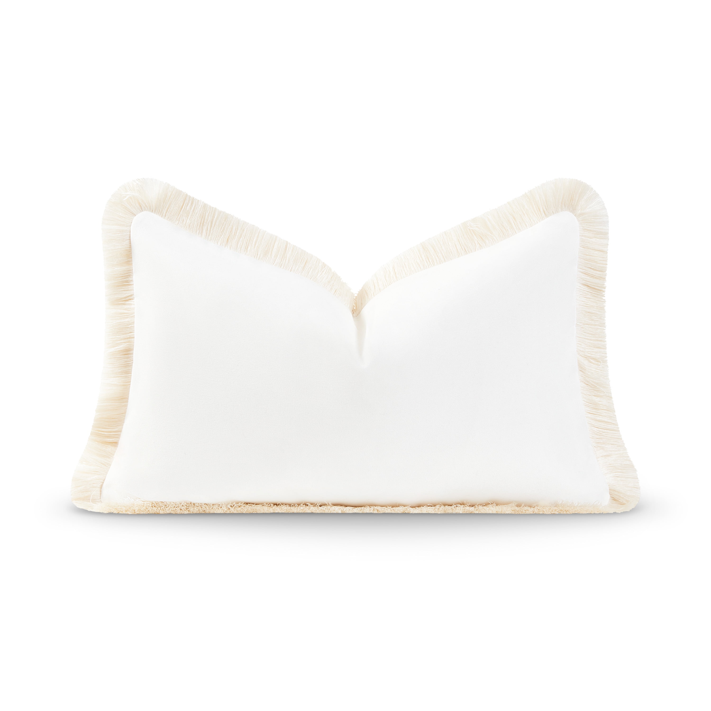 Solid White Fringe Coastal Lumbar Pillow Cover 12"x20"