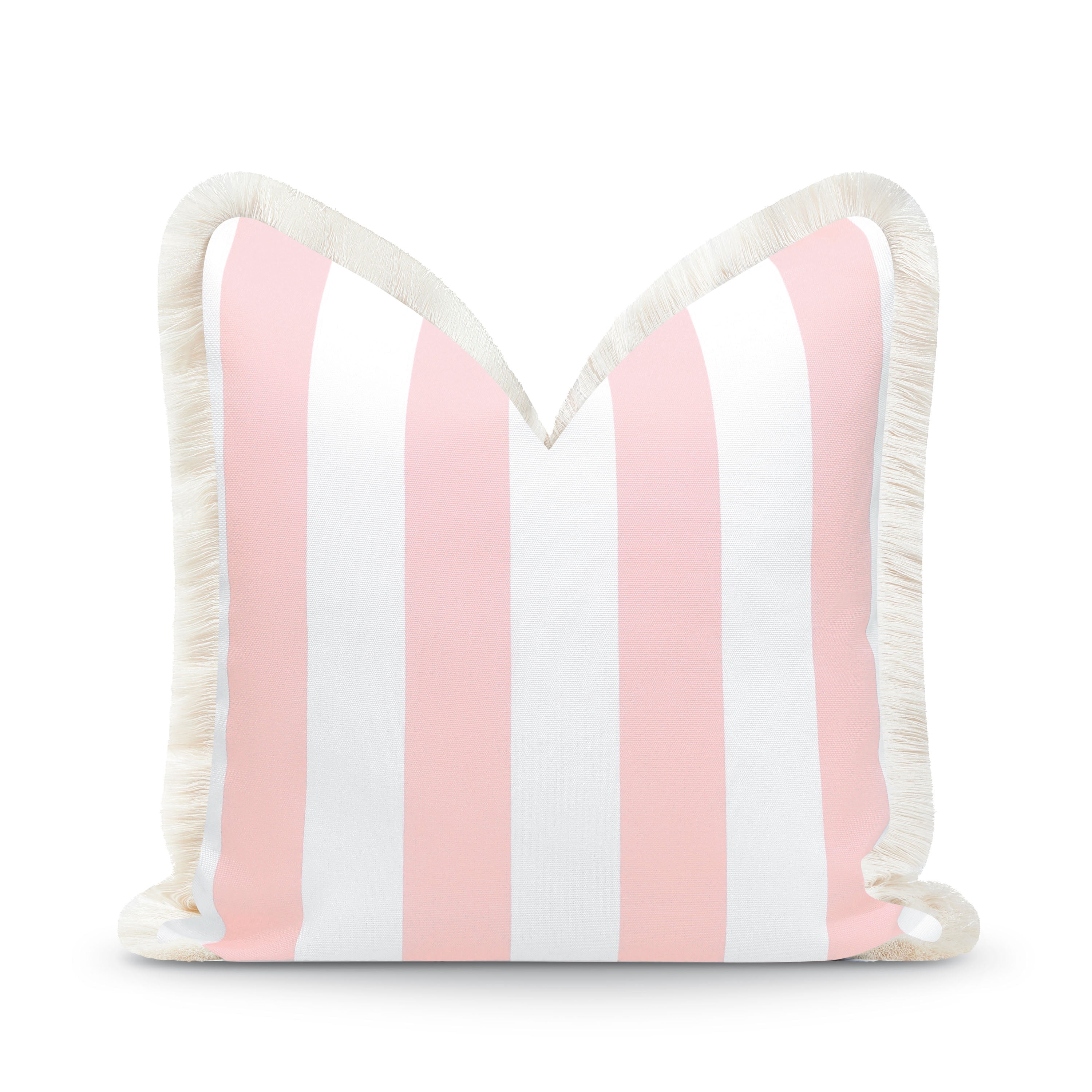 Hofdeco Premium Coastal Patio Indoor Outdoor Pillow Cover Only, 20"x20" Water Repellent for Backyard, Couch, Blush Pink Stripe Fringe