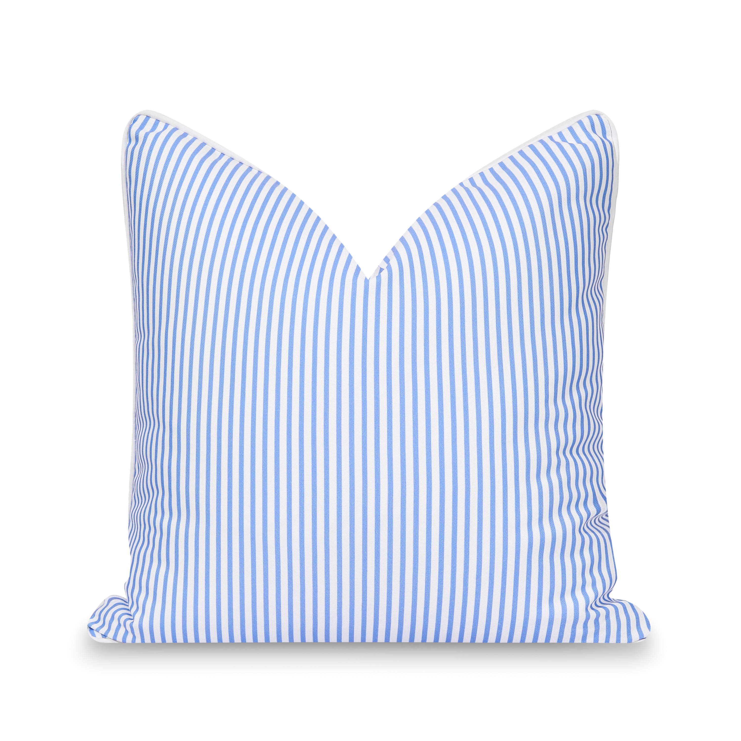 Hofdeco Premium Coastal Patio Indoor Outdoor Pillow Cover Only, 20"x20" Water Repellent for Backyard, Couch, Cornflower Blue Stripe