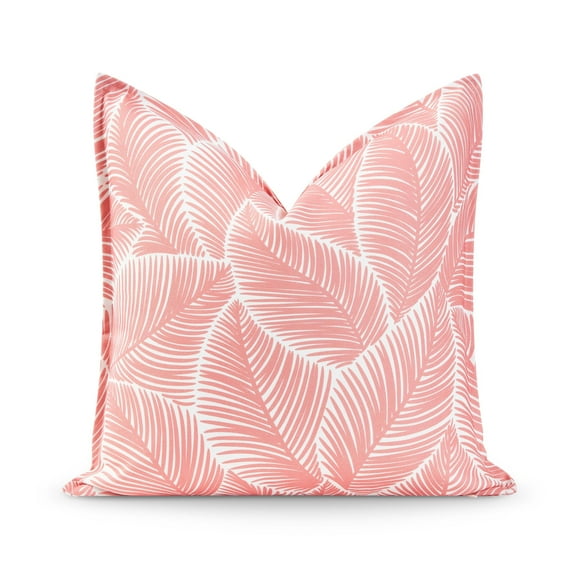Hofdeco Premium Coastal Patio Indoor Outdoor Pillow Cover Only, 20"x20" Water Resistant for Backyard, Couch, Coral Pink Palm Leaf