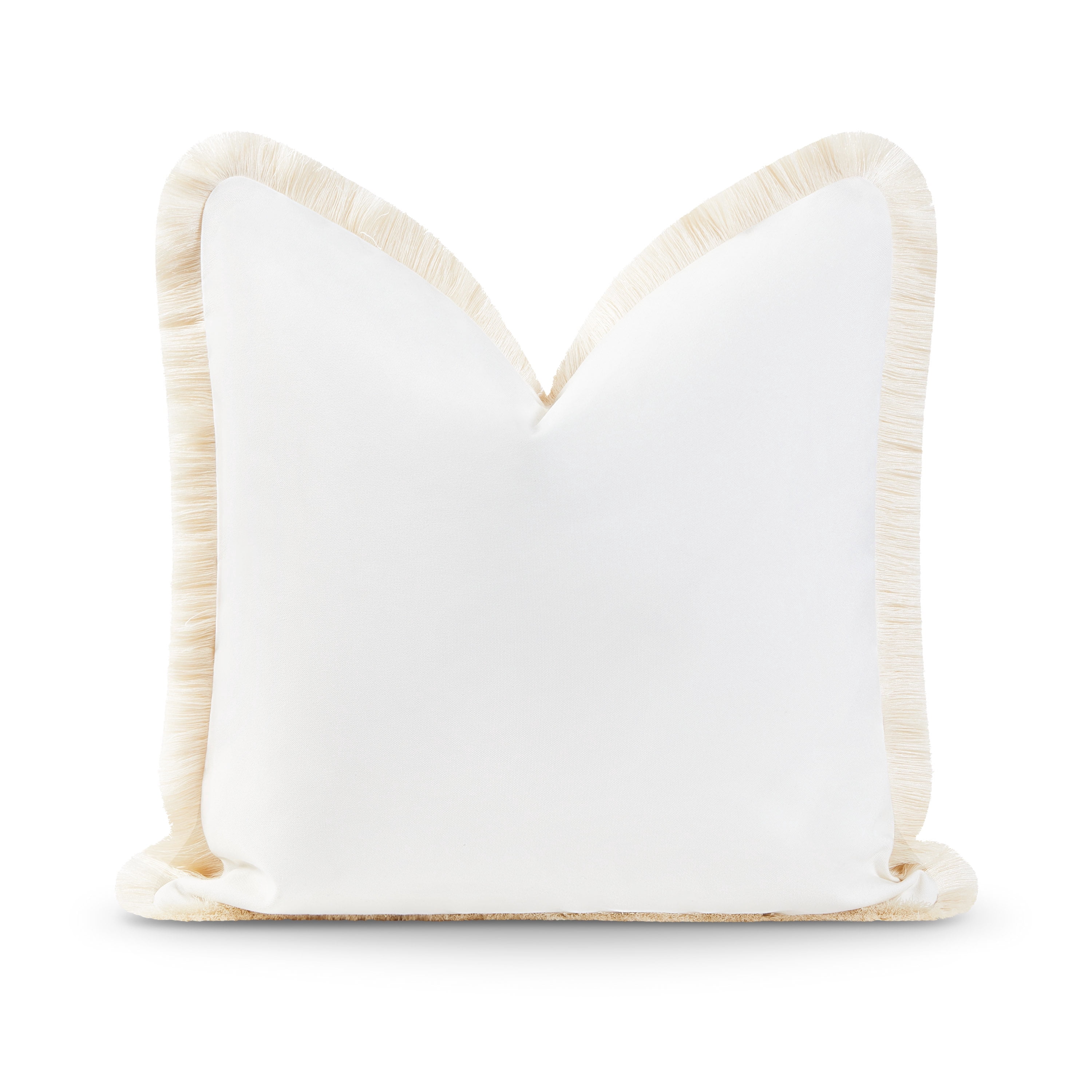 Hofdeco Premium Coastal Patio Indoor Outdoor Pillow Cover Only, 20"x20" Water Resistant for Backyard, Couch, Solid White Fringe