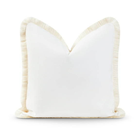 Hofdeco Premium Coastal Patio Indoor Outdoor Pillow Cover Only, 20"x20" Water Resistant for Backyard, Couch, Solid White Fringe