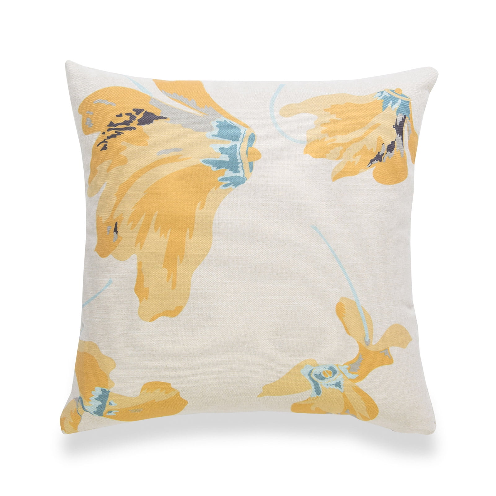 Yellow Floral Faux Linen Square Throw Pillow Cover 18"x18"