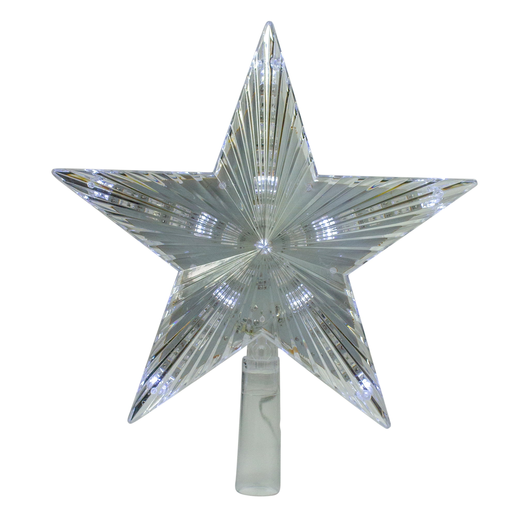 Clear White LED Lighted 9.5" Plastic Star Christmas Tree Topper