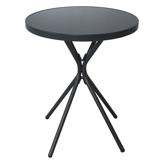 Hoffeorrad Outdoor Coffee Table with Tempered Glass Top - 23" Metal Bistro Table, All-Weather Steel Accent Table for Patio, Garden & Poolside, Small Space Side Table