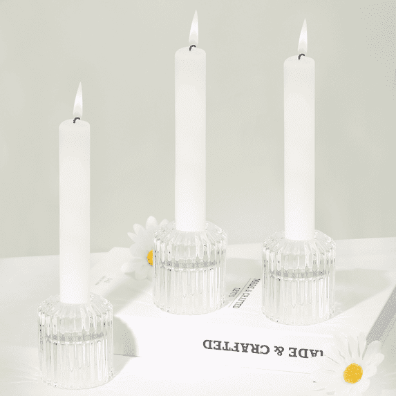 HofferRuffer Set of 3 Taper Candle Holders, 2*2.4 inch Clear Glass Tealight for Table Centerpiece, Party, Wedding and Home Decor