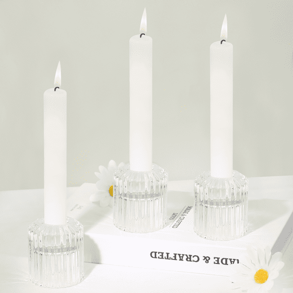 HofferRuffer 3pcs Glass Candle Holders, 2 in 1 Taper Votive Candle Holders for Taper Candles, Pillar Candle, Tealight and Centerpiece Table Decorations, 2*2.4 inch, Clear