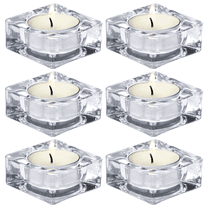 HofferRuffer 6Pcs Glass Candle Holder, 2*2*0.8inch Clear Square Candle Holders Bulk for Home Decor, Table Centerpieces, Wedding Party, Festival