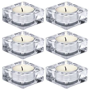 HofferRuffer 6Pcs Glass Candle Holder, 2*2*0.8inch Clear Square Candle Holders Bulk for Home Decor, Table Centerpieces, Wedding Party, Festival