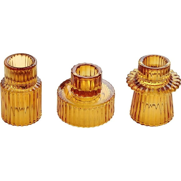 HofferRuffer Amber Taper Candle Holders, Set of 3