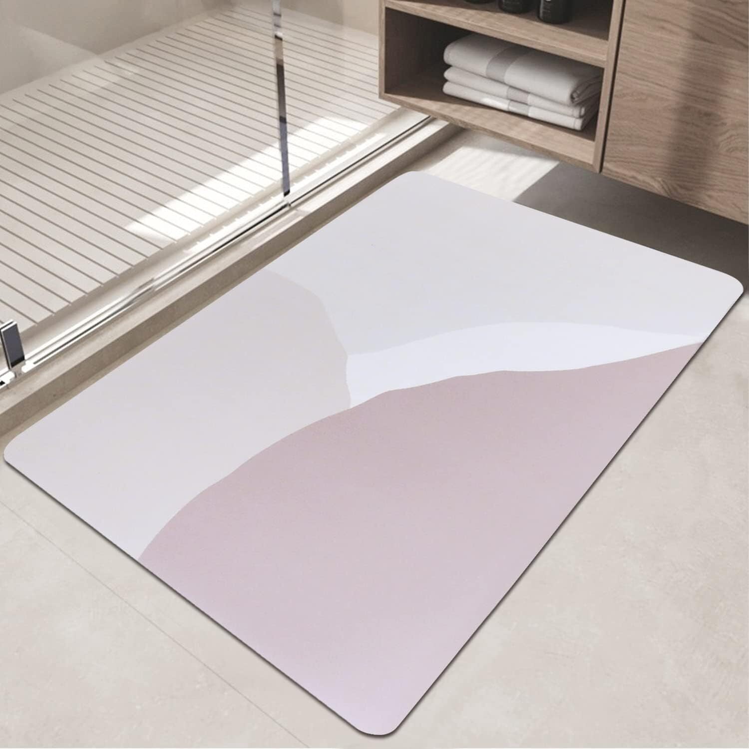 HofferRuffer Bath Rug, 24”x16” Pink Floor Mat, Rubber Non Slip Rug Fit