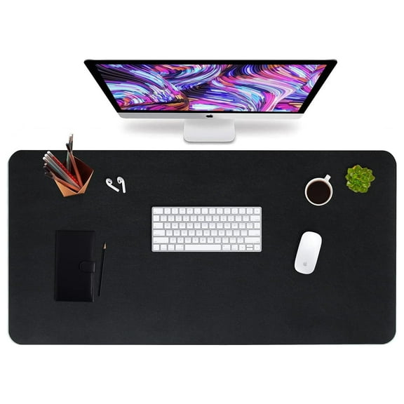 HofferRuffer Desk Pad, Desktop Waterproof Protector Mat for Keyboard and Mouse, Dual Side Use Leather Non Slip Desk Pad for Office and Home (Black, 31.5" x 15.8")