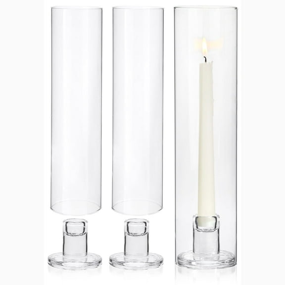 HofferRuffer Glass Hurricane Candle Holder, Set of 3 Taper Candle Stand with 11.8 inch Tall Clear Windproof Cover for Wedding Table Centerpiece Decoration Outdoor Party