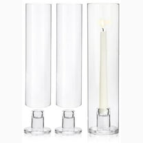 HofferRuffer Glass Hurricane Candle Holder, Set of 3 Taper Candle Stand with 11.8 inch Tall Clear Windproof Cover for Wedding Table Centerpiece Decoration Outdoor Party