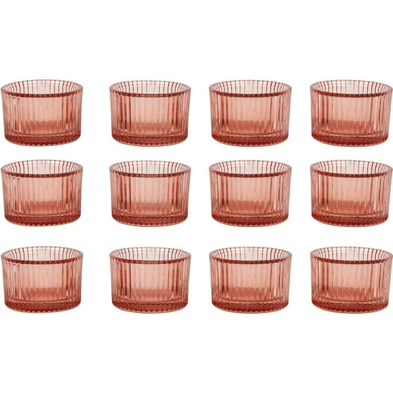 HofferRuffer Glass Tealight Candle Holders Set of 12, Cute Votive Candle Holder for Table Centerpieces, Party, Wedding and Home Decor (2.2'' x 1.4'', Reddish Brown)