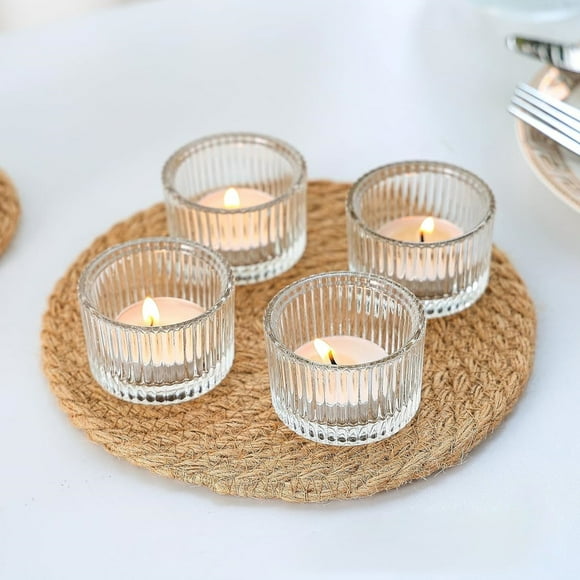 HofferRuffer Glass Tealight Candle Holders Set of 12, Cute Votive Candle Holder for Table Centerpieces, Party, Wedding and Home Decor (2.2'' x 1.4'', Clear)
