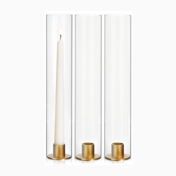 HofferRuffer Hurricane Candle Holder, 3Pcs Metal Taper Candle Holders with 11.8 inch Tall Glass Windproof Cover for Wedding Home Decor Table Centerpiece Outdoor Party
