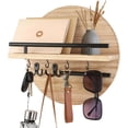 thumbnail image 1 of HofferRuffer Key Holder for Wall Decorative with Shelf and Hooks, Wood Round Mail Organizer Wall Mount with Holder, Rustic Home Entryway Key Rack Hanger, Light brown, 1 of 6
