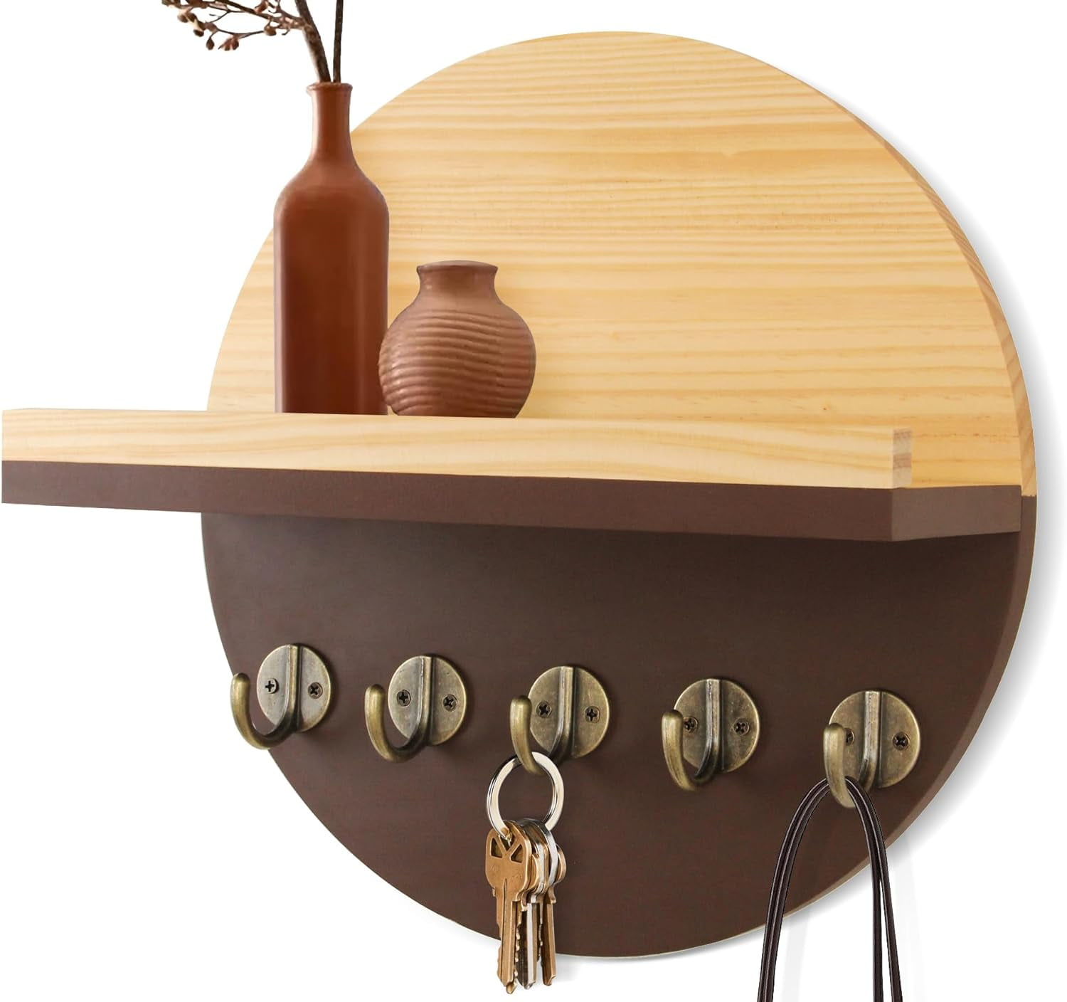 HofferRuffer Wall Key Holder with Shelf, Wood Mail Organizer,