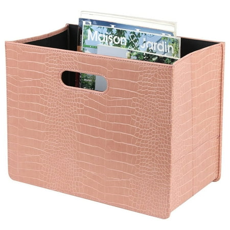 HofferRuffer Leather Magazine Holder, Foldable Magazine Rack, Document File Holder Organizer, File Folder, Newspaper Storage Bin Organizer for Home or Office, Home or Office (Pink)