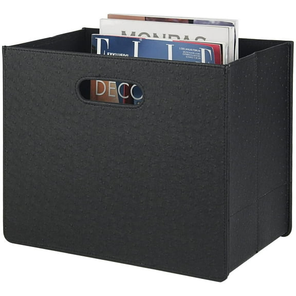 HofferRuffer Magazine Holder, 13.8"x7.8"x11" Leather Foldable File Basket for Home Office (Black)