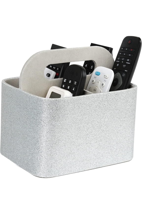 Portable Cosmetic Bags, 7.3 x 5.5 x 6.7 Inches Silver Faux Leather Tote Bin Makeup Bags, Storage Organizer Caddy Tote with Handle