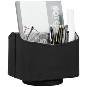 HofferRuffer Remote Control Holder, 360 Degree Spinning, PU Leather Desk Organizer, 5 Compartments Storage (Black with Pattern)