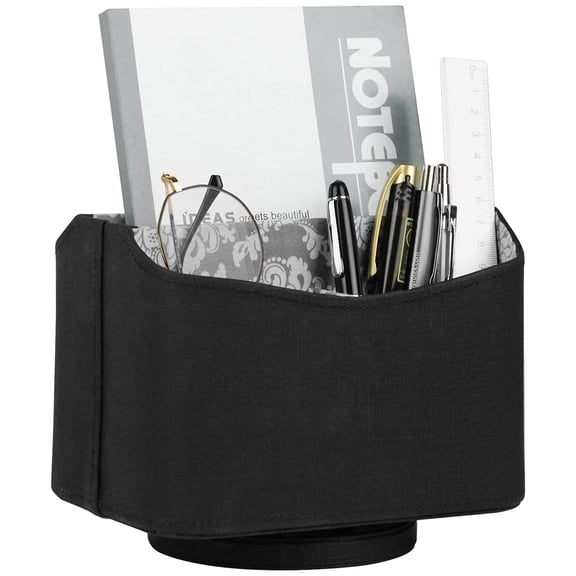 HofferRuffer Remote Control Holder, 360 Degree Spinning, PU Leather Desk Organizer, 5 Compartments Storage (Black with Pattern)