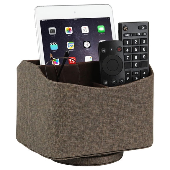 HofferRuffer Remote Control Holder, 360 Degree Spinning, PU Leather Desk Organizer, 5 Compartments Storage (Brown)
