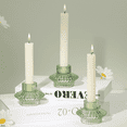 thumbnail image 1 of HofferRuffer Set of 3 Taper Glass Candle Holders, 2 in 1  Votive Candlestick Holders for Taper Candles, Tealight and  Table Centerpiece Decorations, Green, 1 of 9