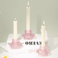 thumbnail image 1 of HofferRuffer Set of 3 Taper Glass Candle Holders, 2 in 1 Votive Candlestick Holders for Taper Candles, Tealight and Table Centerpiece Decorations, Pink, 1 of 9