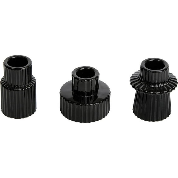 HofferRuffer Set of 3 Taper Glass Candle Holders, Tealight Candlestick Holders for Table Centerpieces, Festival, Wedding Decor and Dinner Party (Black)