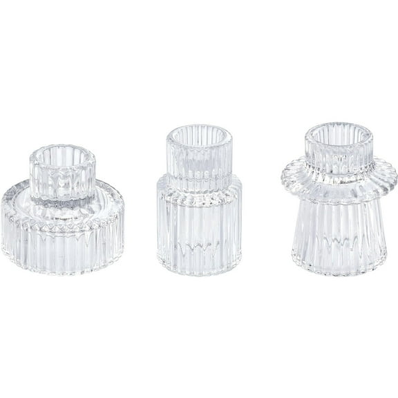 HofferRuffer Set of 3 Taper Glass Candlestick Holders Tealight Candle Holders for Table Centerpieces, Festival, Wedding Decor and Dinner Party (Clear)