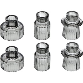 HofferRuffer Set of 6 Taper Glass Candle Holders, Tealight Candlestick Holders for Table Centerpieces, Festival, Wedding Decor and Dinner Party (Gray)