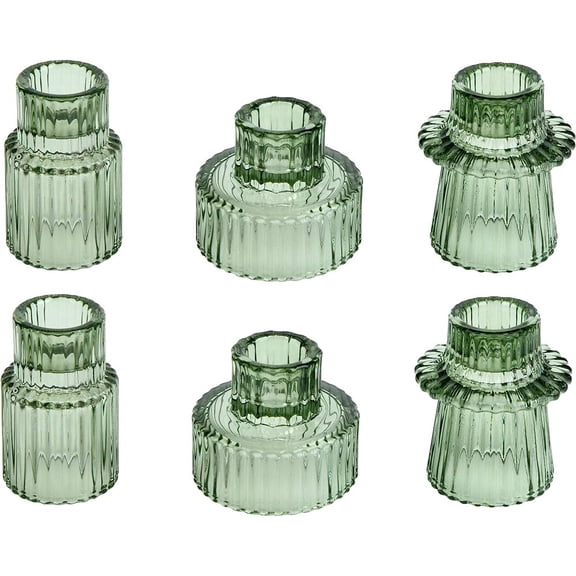 HofferRuffer Set of 6 Taper Glass Candle Holders, Tealight Candlestick Holders for Table Centerpieces, Festival, Wedding Decor and Dinner Party (Green)