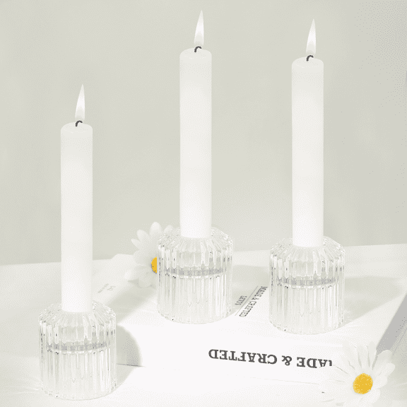 HofferRuffer Set of 3 Taper Candle Holders, 2*2.4 inch Clear Glass Tealight for Table Centerpiece, Party, Wedding and Home Decor