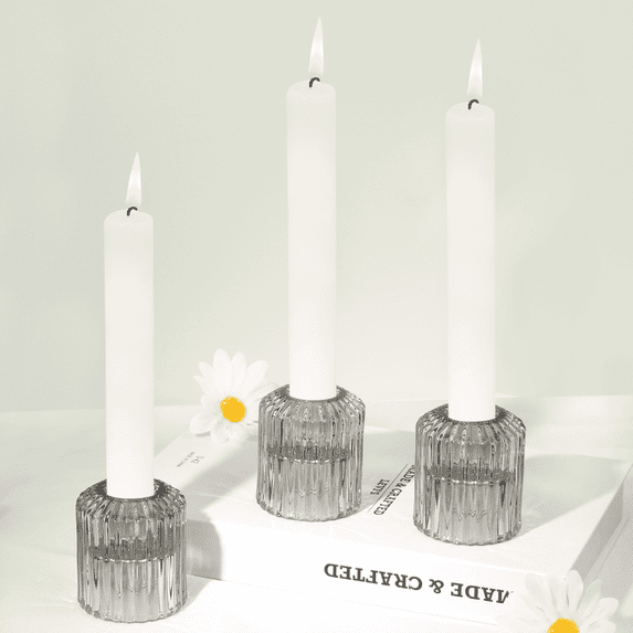 HofferRuffer Set of 3 Taper Candle Holders, 2*2.4 inch Glass Tealight for Table Centerpiece, Party, Wedding and Home Decor