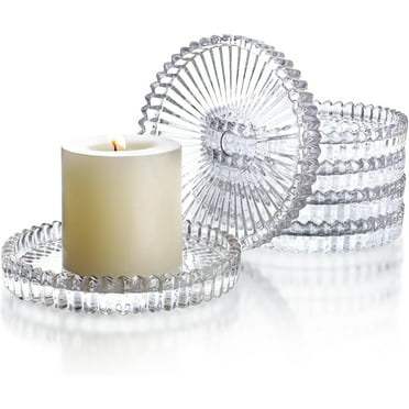 HofferRuffer Set of 6 Hurricane Pillar Candle Holders, 3.8 Inch Round Glass Candle Plate for Table Centerpieces, Wedding Party and Home Decor, Clear