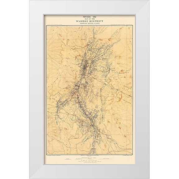 Hoffman 10x14 White Modern Wood Framed Museum Art Print Titled - Washoe Mining District Claims Nevada - Hoffman