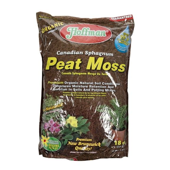 Hoffman Canadian Sphagnum Peat Moss Soil Conditioner to Improve Moisture Retention and Aeration, 18qt