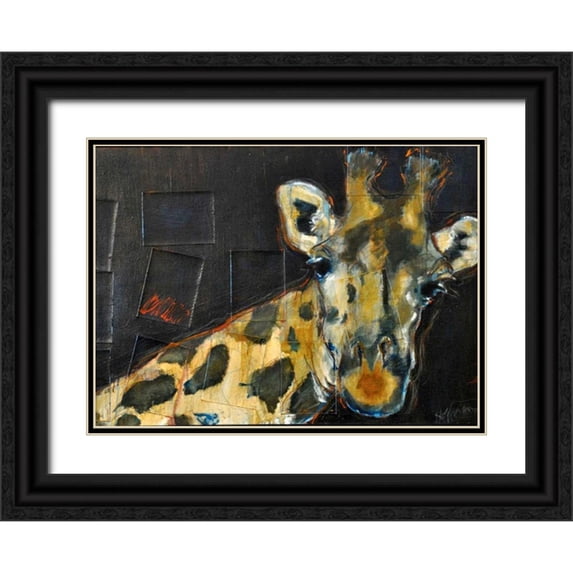 Hoffman, Kate 24x19 Black Ornate Wood Framed with Double Matting Museum Art Print Titled - Giraffe