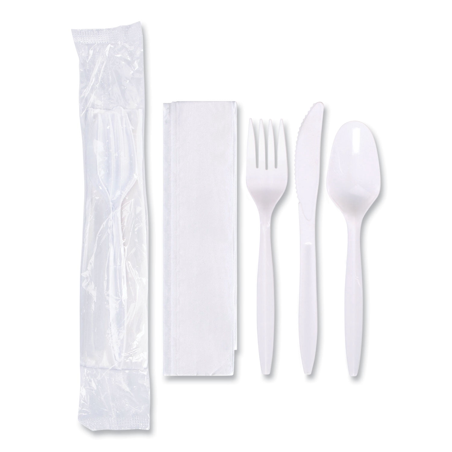 Hoffmaster® Economy Cutlery Kit, Fork/knife/spoon/napkin, White, 250/carton